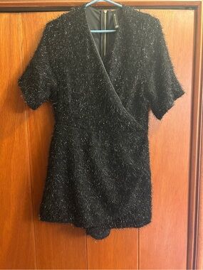 Smash +Tess Hilary Duff Collab Metallic Fuzzy Black Short Sleeve Romper